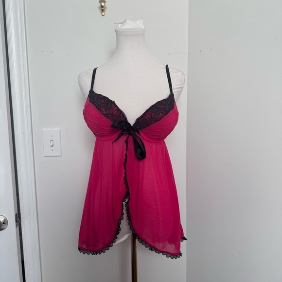 La Senza Pink Lace Trim Babydoll corset top M push up y2k princess - Picture 3 of 7